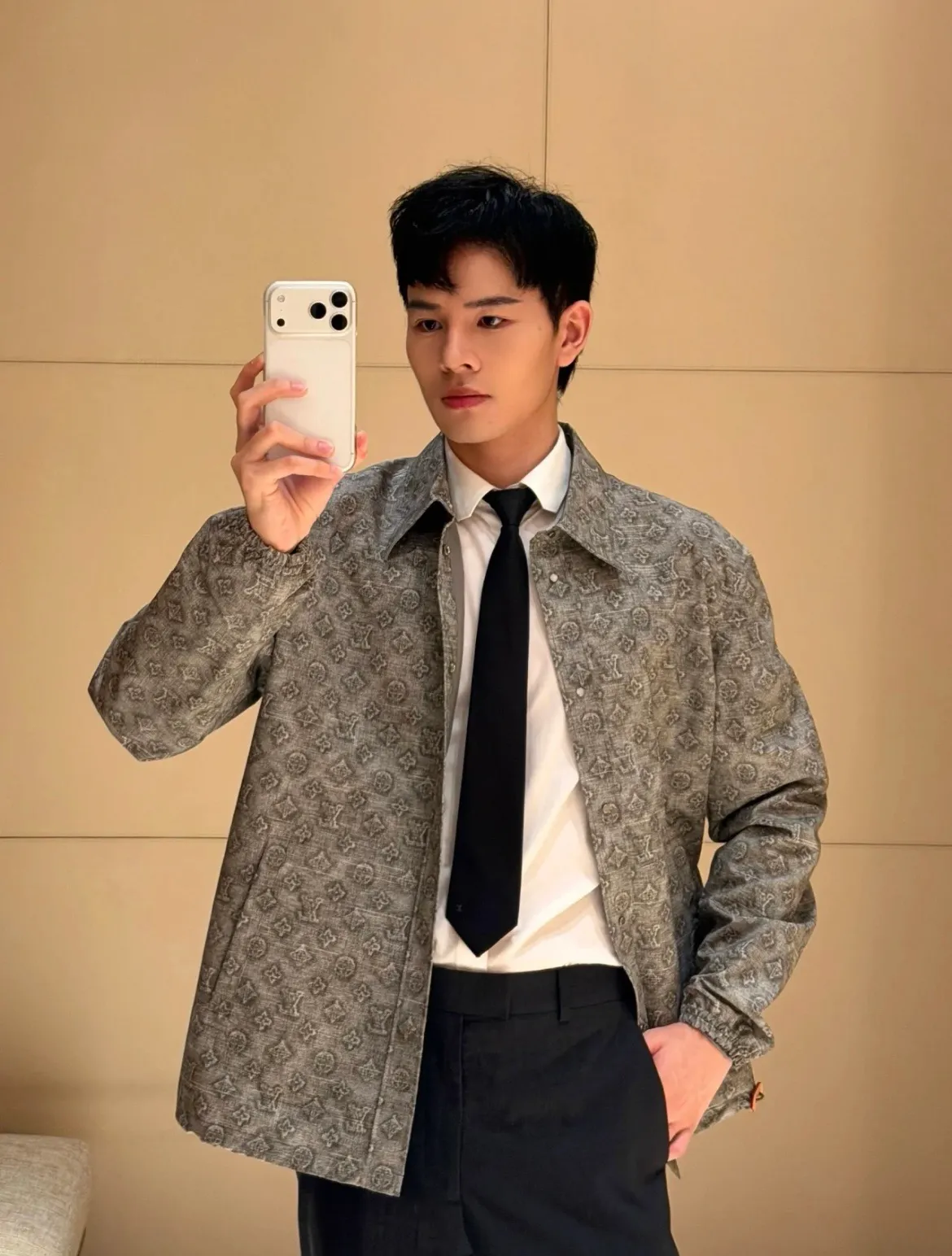 Louis Vuitton/Louis Vuitton all-over presbyopia digital print leather lapel jacket